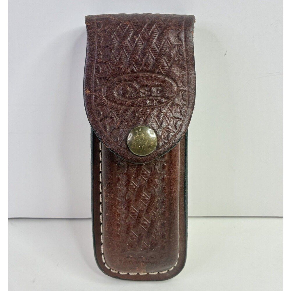Vintage Case XX Folding Knife Leather Sheath Belt Holder Basket Weave Pattern
